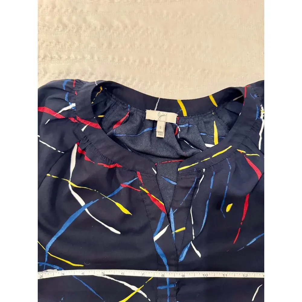 Joie Georgette Blouse Navy Blue Women’s Small Abstract Art Wear Artsy Statement - Picture 8 of 15
